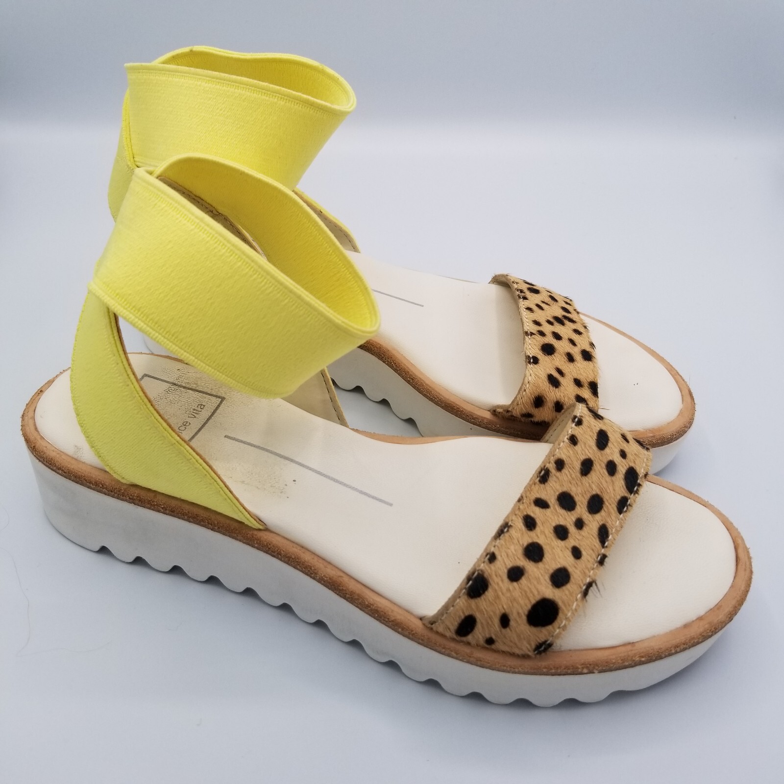 Dolce Vita Vivian Wedge Ankle Strap Sandals Animal Print Calf Hair