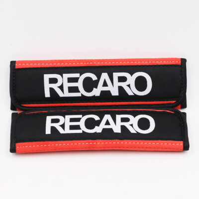 1Pair recaro Red Suede Fabric Seat Belt Cover Shoulder Pads with Embroidery Logo