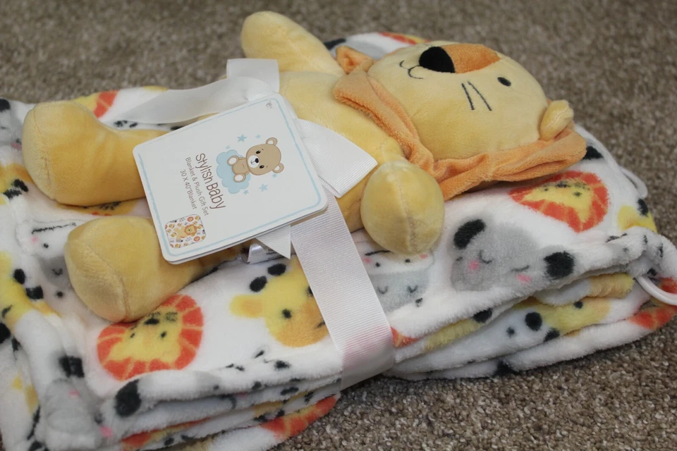 Стильный Baby одеяло плюшевый лев игрушка подарочный набор белый сафари флис младенца новый с Ярлыками - Изображение 4 из 4