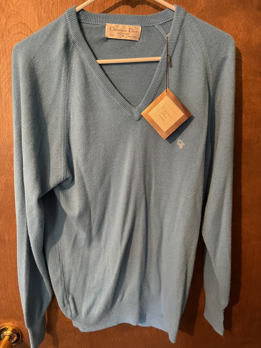 VTG 80s Christian Dior Monsieur Sweater NWT Blue V-neck Size M PARIS Brand  New | eBay