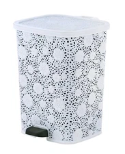 Superio White Small Pedal Step-on Trash Can with Lid, Lace Design 6 qt