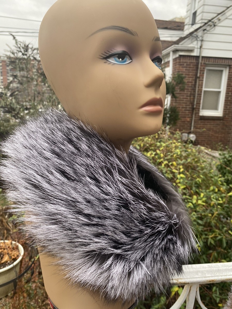 Real Silver Gray fox fur headband Neck Warmer Wrap New item 