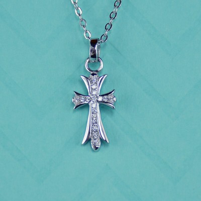 925 Sterling Silver Small Cross Crucifix Cubic Zirconia cz Necklace ...