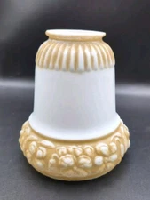 Antique Glass Lamp Shade White with Light Brown Raised Rib and Floral Pattern