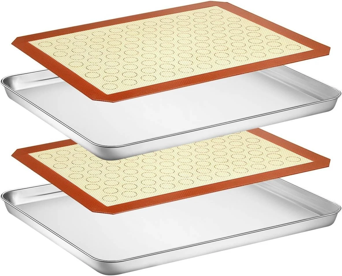Baking Sheet W/ Silicone Mat Set Stainless Steel Cookie Pan W/ Baking Mat Size