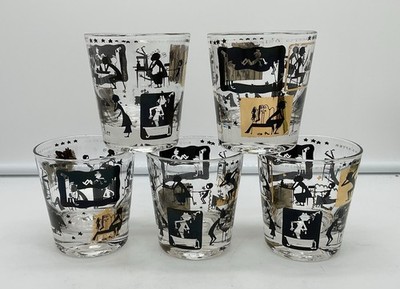 Vintage Cera Mourning After 1950s MCM Lowball Cocktail Barware Glasses Set of 6