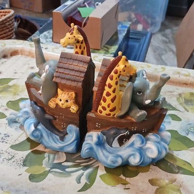 Vintage Noah's Ark Resin Bookends Christian Library Animals Heavy