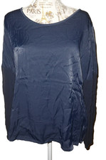 Satin Bluse langarm 2XL glänzend Shirt Blusenshirt blau Ärmel transparent