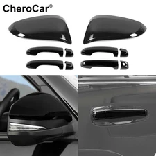 For 17+ 4Runner Shiny Black Door Handles Rearview Mirror Cover Trim Accessories