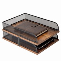 Briefablage Holz Metall Vintage Schreibtisch Organizer BüRo Papierablage 2 StüCk