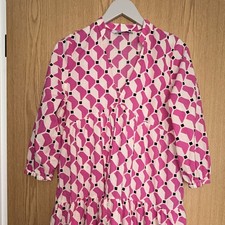Zara Pink White Black Geometric Elasticated Waist Round Neck Mini Dress S