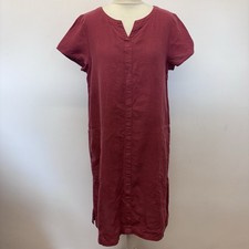 Seasalt Okanum Linen Dress Size 14 Burgundy Utility Nautical Summer