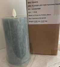 1 Pottery Barn SEAGLASS Premium Flicker Flameless Textured Wax Pillar Candle 3x6