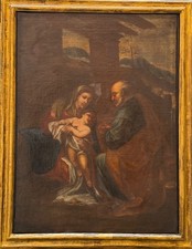 Dipinto antico, olio su tela, Sacra famiglia, XVIII secolo