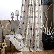 VOGOL Bedroom Curtains 96 Inches Long, Blue Floral Embroidered Elegant Window...
