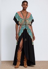 FARM RIO Chiara Black Butterfly Pattern Grecian Flutter Deep V Maxi Dress M