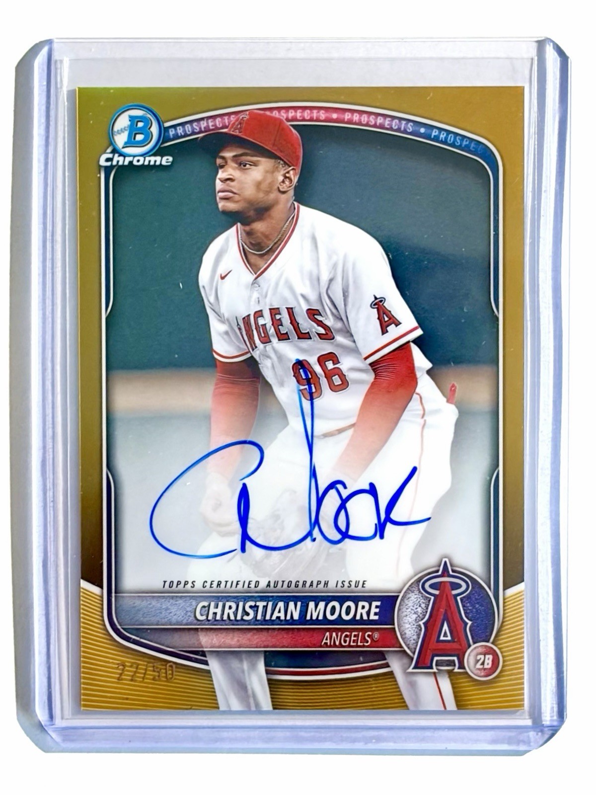 2025 Bowman Chrome Christian Moore Gold Refractor Auto /50 CPA-CMO Angels