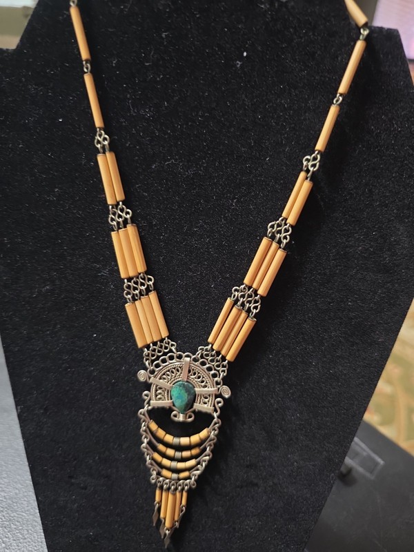 Vintage Handcrafted Peruvian Artisan Statement Necklace w/ Peruvian Turquise