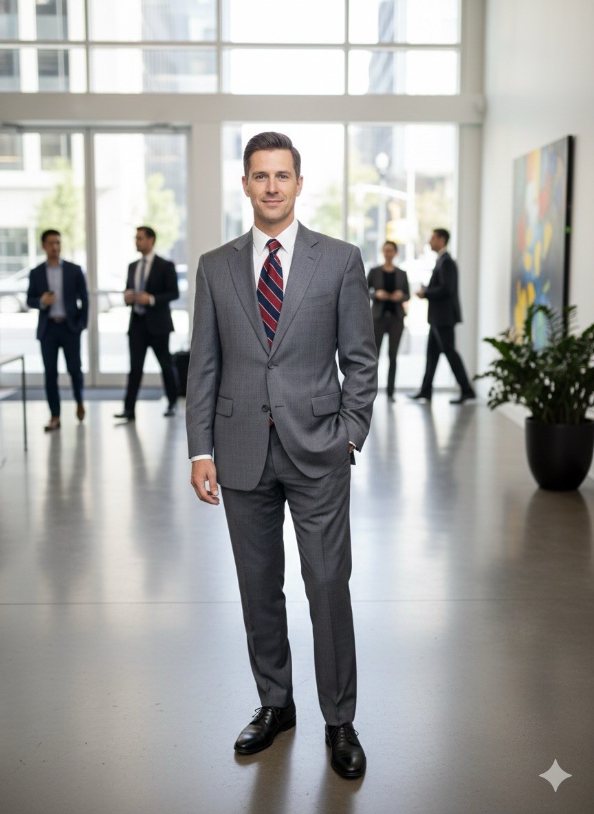 Jack Victor “Valencia” Men 2pc Suit Gray Subtle Plaid 100% Wool Sz 44R 38x31