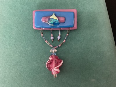 Fabulous Artisan Art Glass Brooch Cotton Candy Whimsy