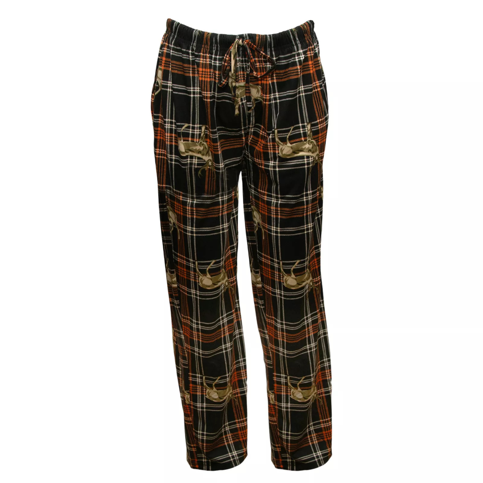 Woodland Creek Men's Flannel Deer Lounge Pants in Black/Orange Plaid, 2XL