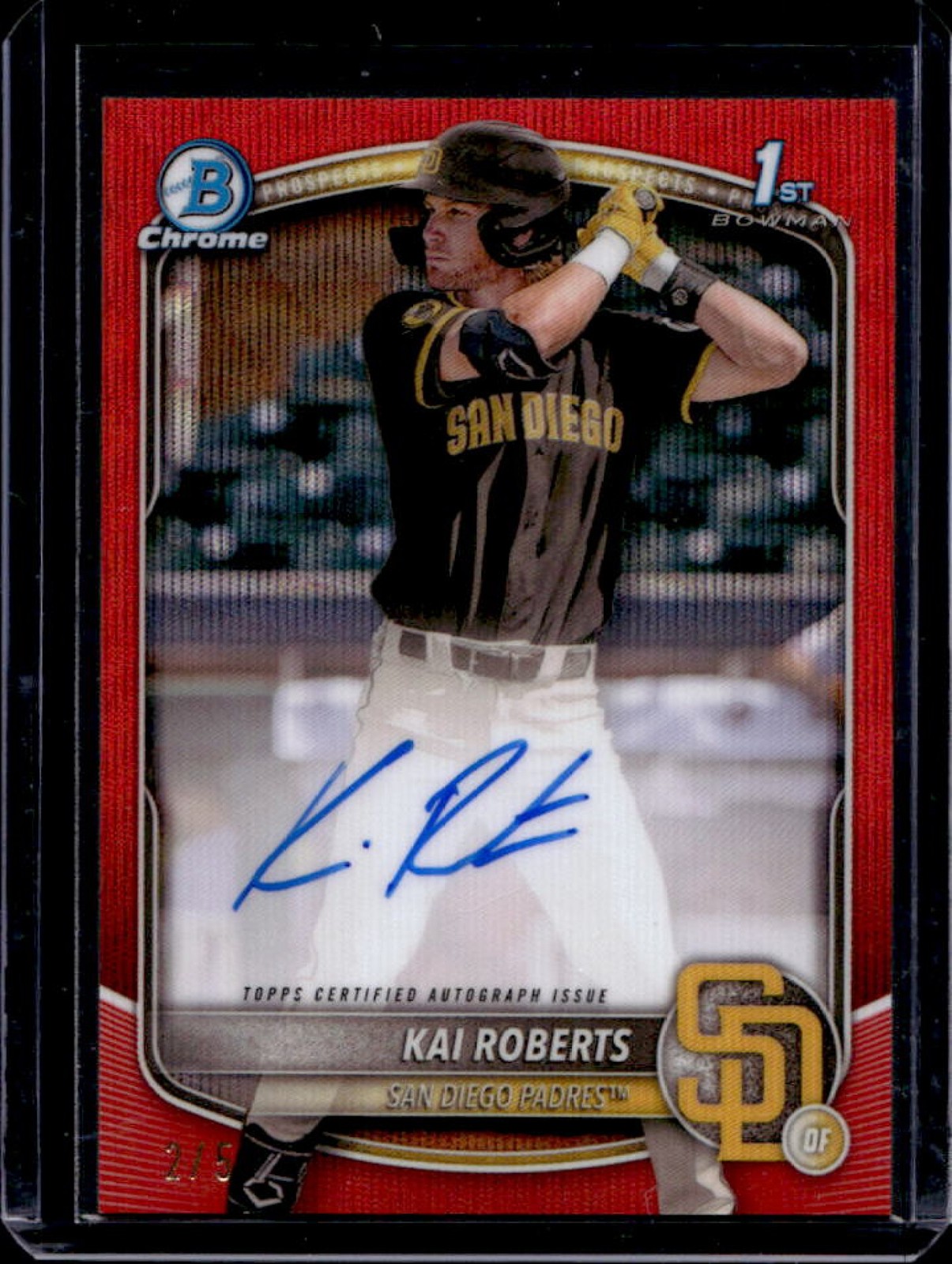 2025 Bowman Chrome Kai Roberts Auto Red Wave Refractor 1st Prospect #2/5 Padres