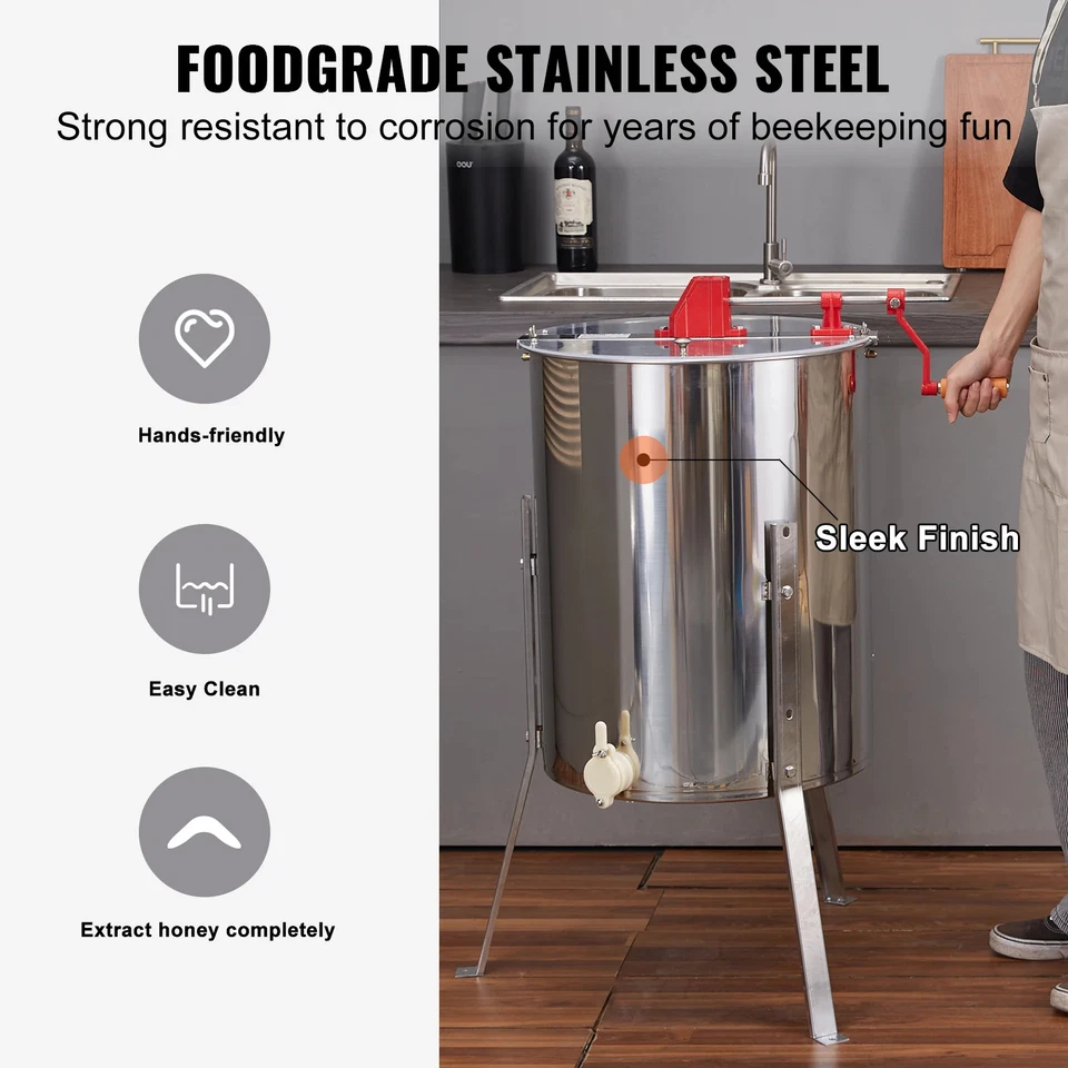 Honey Extractor 4/8 2/4 Frame Electric Stainless Steel Honeycomb Spinner Crank - Image 4 of 4