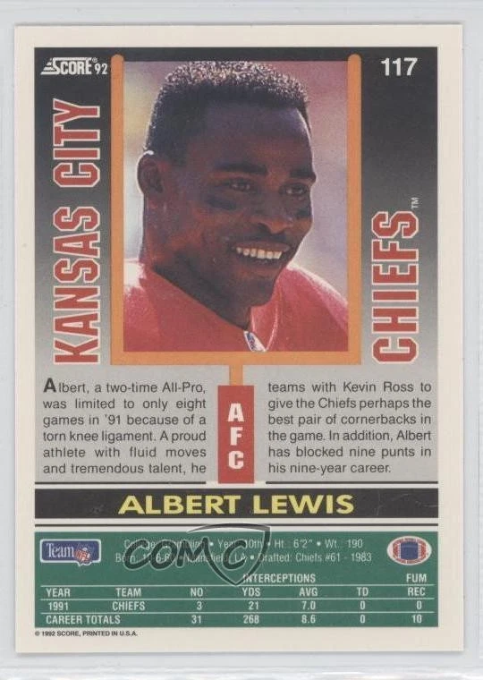 1992 Score Albert Lewis #117 - Image 2 of 2