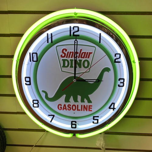 Neon Double Glass Tube Sinclair Dino Gasoline  Clock 15" Great Quaility