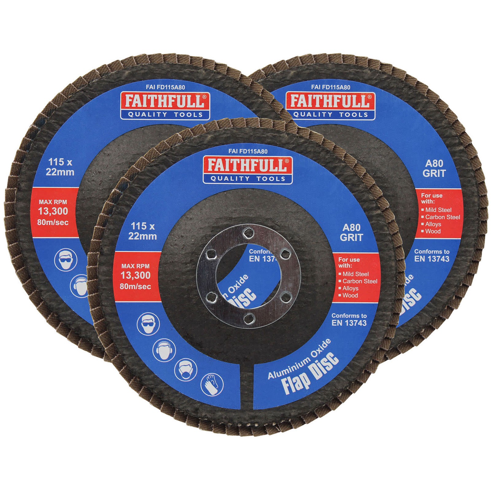 Faithfull Aluminium Oxide Flap Disc 115 x 22mm 80 Grit (3 Pack)
