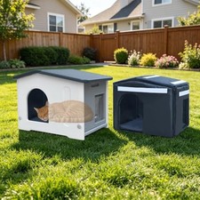 Plastic 100 Insulated Outdoor Indoor Cat House for Winter, Outdoor Cat House...