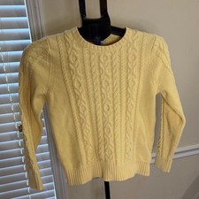 L.L. Bean Cable Knit Crewneck Sweater Yellow 100 Cotton Petite Small