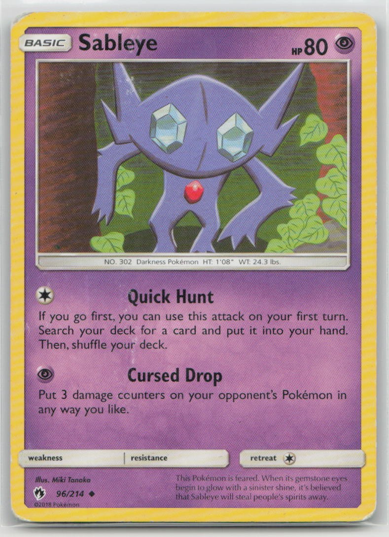 Sableye 96/214 Uncommon Lost Thunder Pokemon Heavily Played