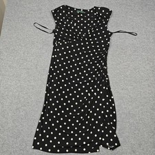 Lauren Ralph Lauren Dress Womens 14 Black Polka Dot Wrap Ruched Knee Length