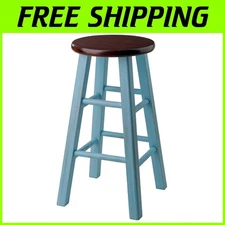 Rustic Light Blue Wood Counter Stool - 24 Inch