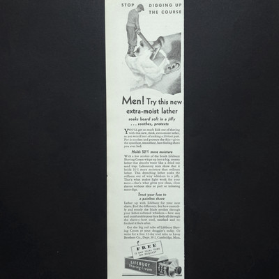 Lifebuoy Shaving Cream Extra Moist Lather Men Shaving Lever Bros 1932 Print Ad