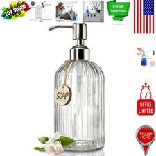 Elegant 18 Oz Clear Glass Soap Dispenser with Rust-Proof Stainless Steel Pump