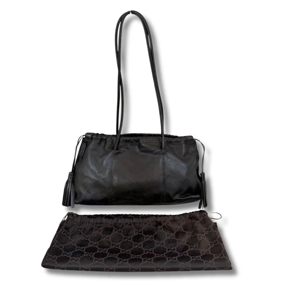 Gucci Shoulder Bag Leather Tassel Black color Vintage size 17cm×29cm×7cm NNCj29 - Image 3 of 4