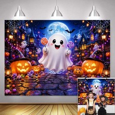 Halloween Backdrop 7x5ft Cute Ghost Pumpkin Vinyl Party Photo Booth