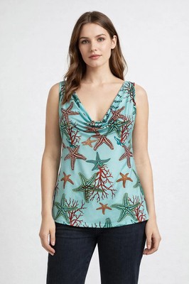 The 5 Malika Women's Jersey Top Aqua Marine Stars Deep Neckline