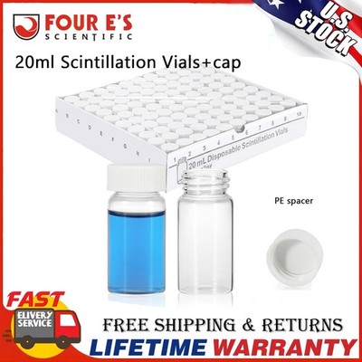 100x 20ml Scintillation Vials Glass vial Counting Sample vials Lab vials w/ cap