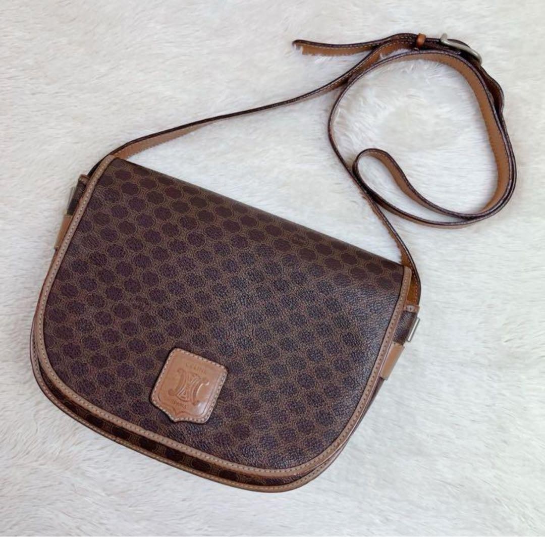 CELINE Dot Pattern Brown Leather Shoulder Bag wit… - image 1