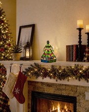Tiffany Style Stained Glass Christmas Tree Accent Lamp