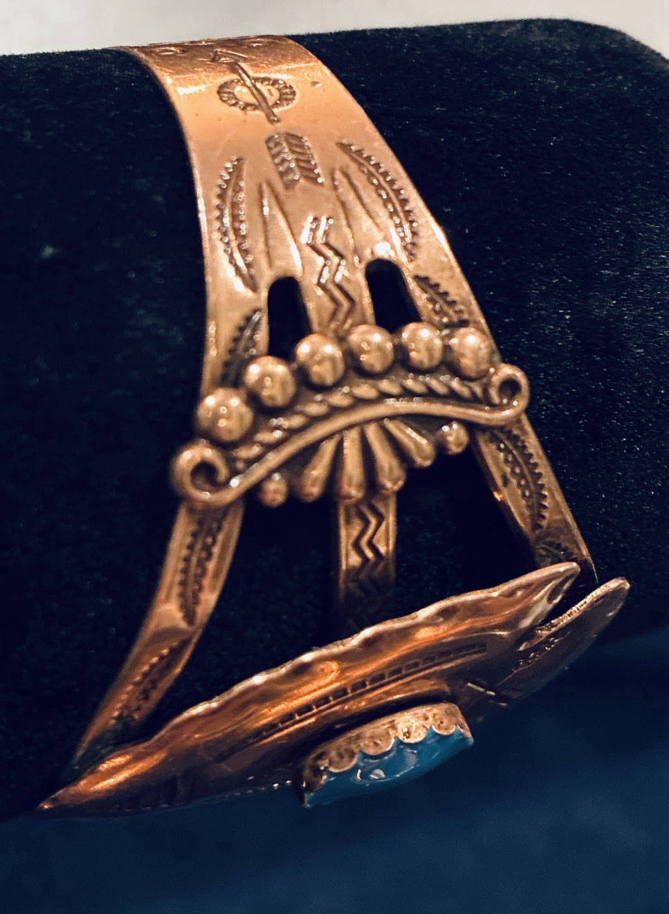 Solid Copper Arrowhead And Turquoise Cuff Bracele… - image 3