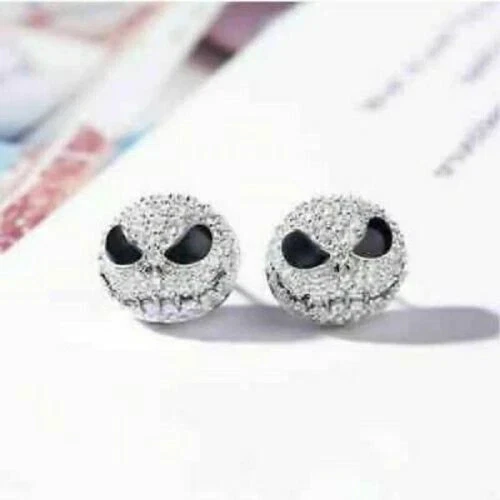 Серьги-гвоздики из белого золота 14 карат с эмалью для любителей призраков созданных в лаборатории бриллиантов 2 карата - Изображение 3 из 4