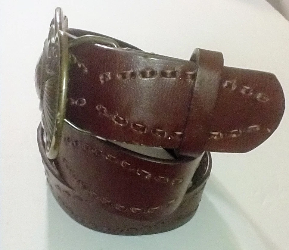 Cinturón de cuero marrón Sonoma para mujer con costuras con cordones y hebilla de metal talla: L Foto 4 de 4