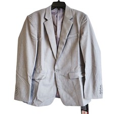 Mens Light Gray Blazer Jacket Size Medium Polyester Single Button