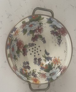 MACKENZIE CHILDS Enamel Colander, Decorative Strainer, Small, White Flower Marke