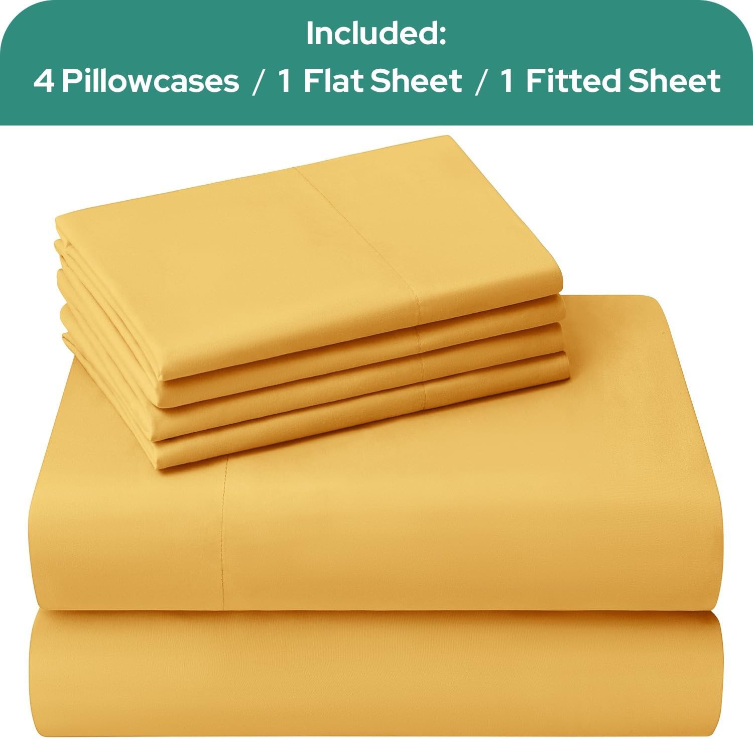 HOMEIDEAS Queen Size Bed Sheets 6 Piece Set Gold Extra Soft Brushed Microfiber 1