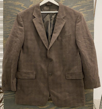 Jos A Bank 100 Wool Sport Coat Blazer 46L Brown Check Pattern Made in India